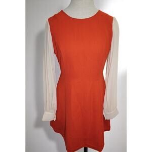 Browns Orange Mini Dress with Sheer Pleated Sleeves – Size M – Mod Retro Lined